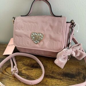 New Juicy Couture Lovely Girl Blush Pink Flap Crossbody Bow Heart Bag Charm Gold